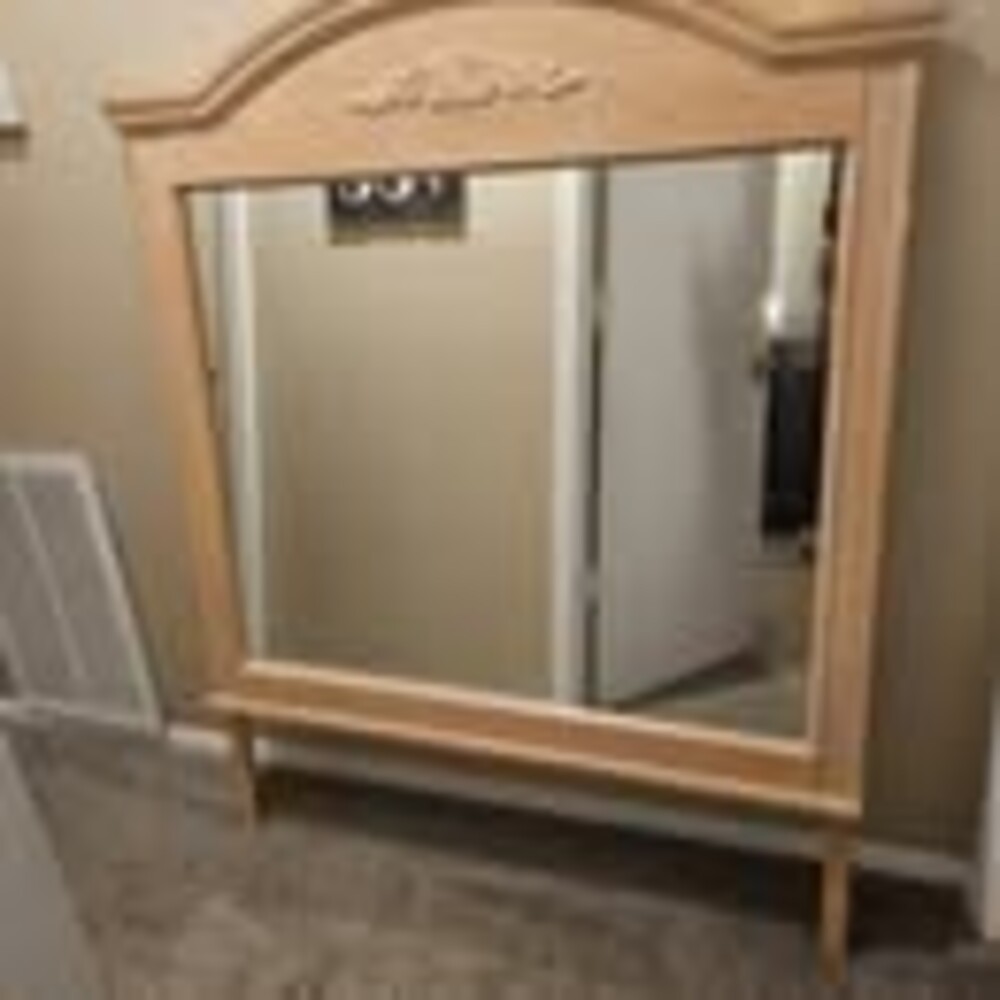 Arched Wood Dresser Mirror with Carved Detail